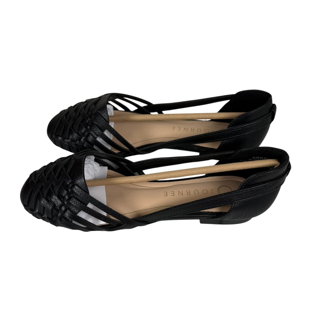 Journee Womens 7 Ekko Flats Black Woven D'Orsay Pointed Toe Huarache Chic